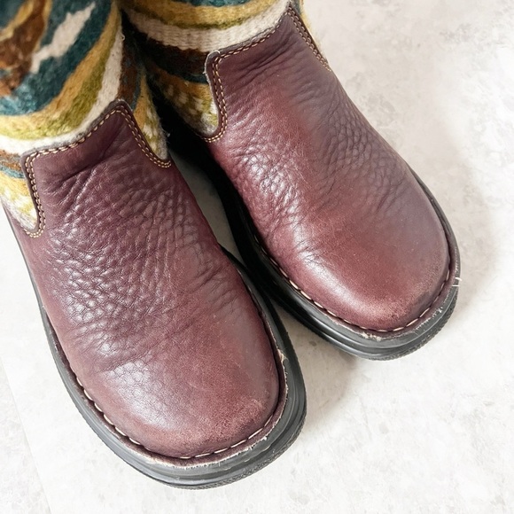 BORN Leather Wool Blanket Aztec Print Boots 36.5 / 6.5 Green Southwestern Boho - Picture 8 of 12